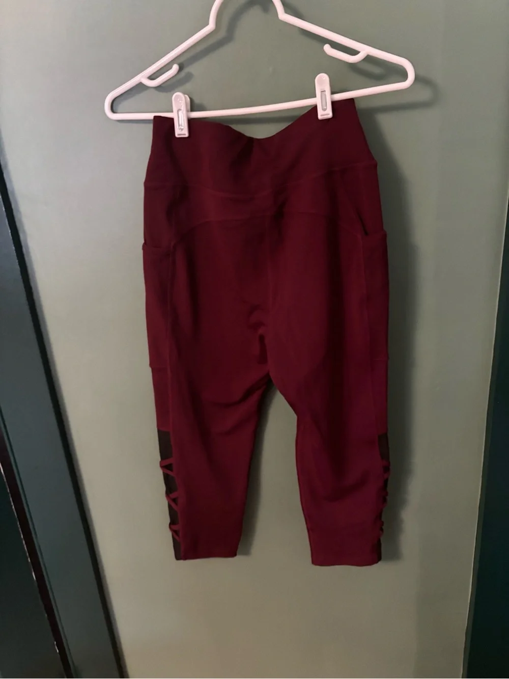 POP Fit Maroon Crop Leggings with Black Ladder Side Panels